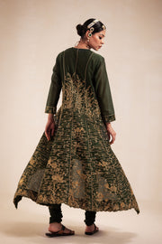 green chanderi high low anarkali