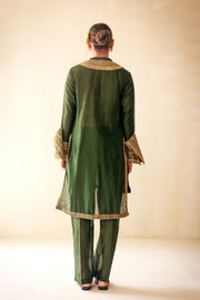 Green high low kurta set