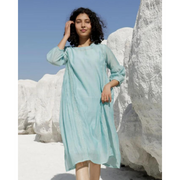 Blue Embroidered Chanderi Dress with Slip