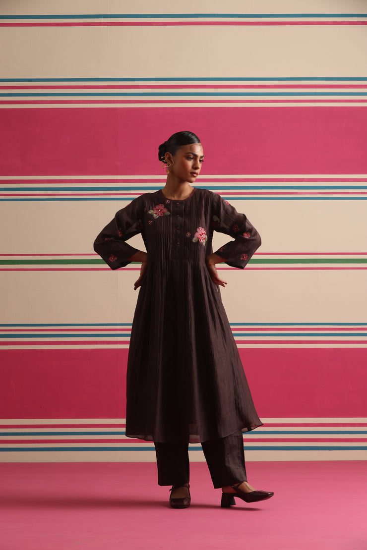 Silent Dawn Kurta Pant Set - Brown