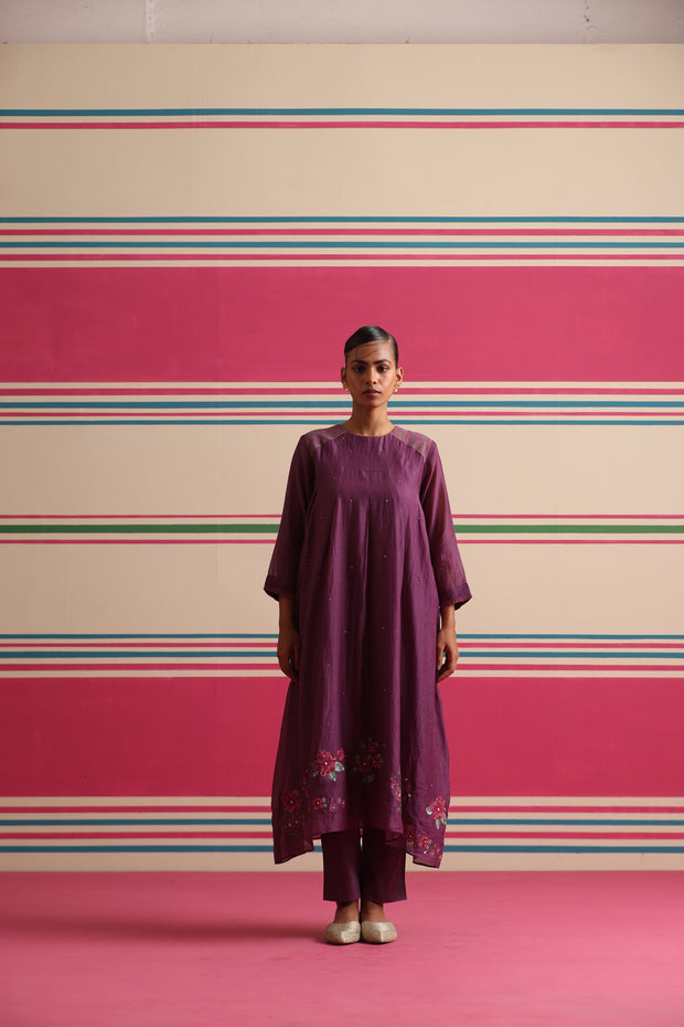 Moon Petal Kurta Pant Set - Purple