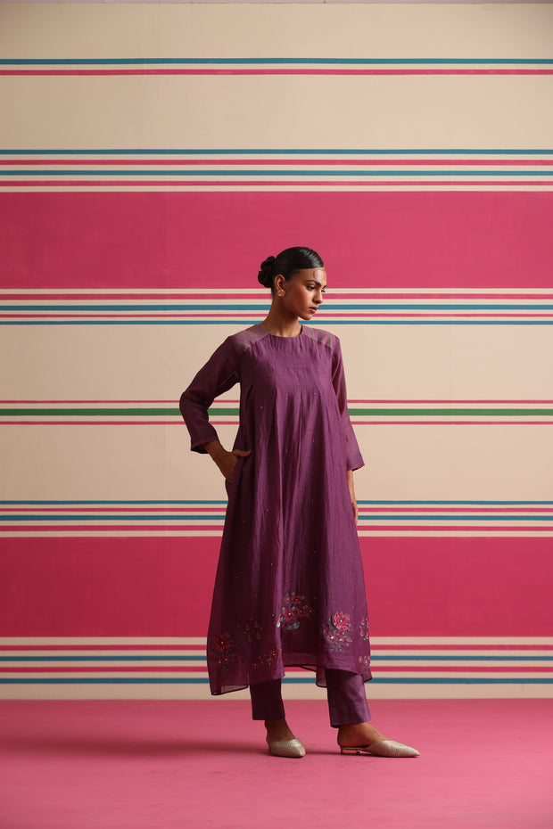 Moon Petal Kurta Pant Set - Purple