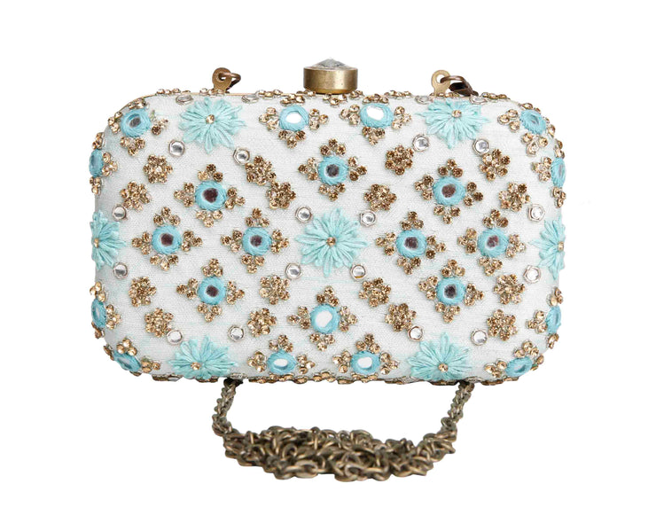 Ice blue mirrorwork clutch