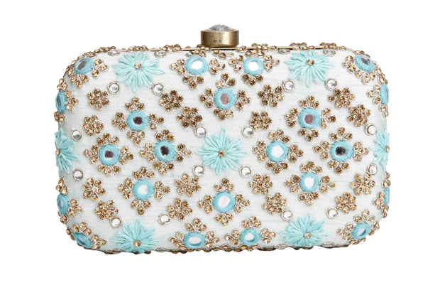 Ice blue mirrorwork clutch