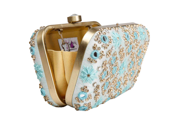 Ice blue mirrorwork clutch