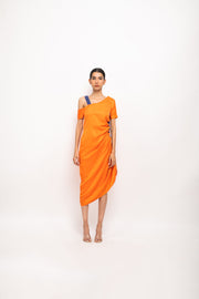 Orange-Blue Rouching Dress