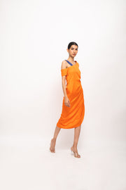 Orange-Blue Rouching Dress