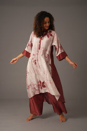 Texcher Print Gather's collar Dress  with Pant & Scarff