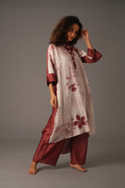 Texcher Print Gather's collar Dress  with Pant & Scarff