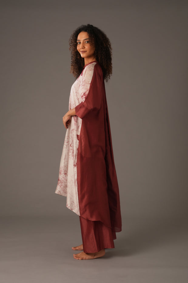 Texcher Print Gather's collar Dress  with Pant & Scarff