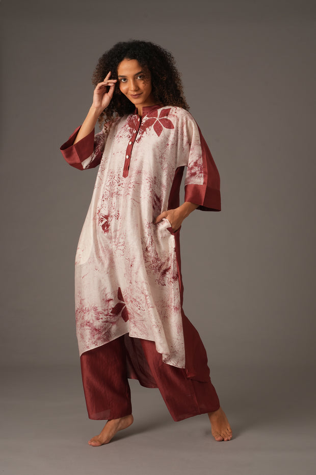 Texcher Print Gather's collar Dress  with Pant & Scarff