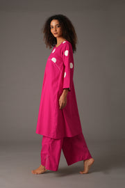 Pink Round Neck Box Pleated Dress with Pant