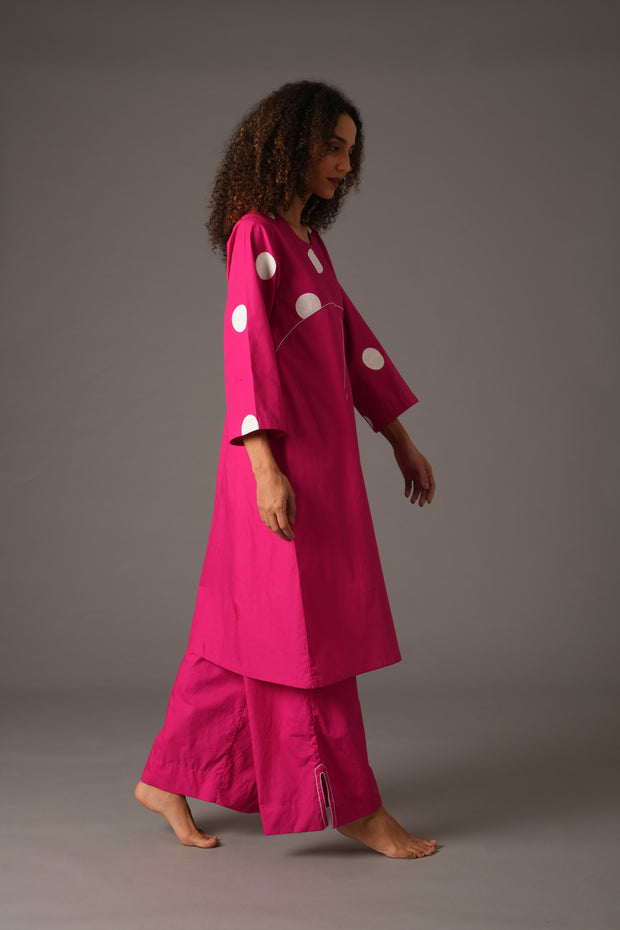 Pink Round Neck Box Pleated Dress Co-ord