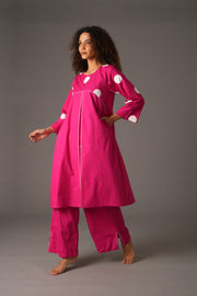 Pink Round Neck Box Pleated Dress with Pant