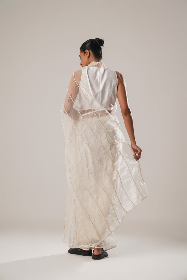 luxury with our white silk organza Saree