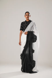 Black & White Cotton Linen Saree