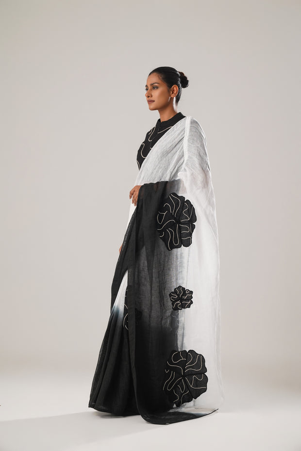 Black & White Cotton Linen Saree