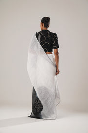 Black & White Cotton Linen Saree