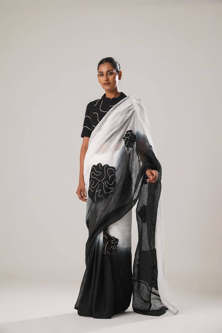 Black & White Cotton Linen Saree