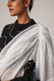 Black & White Cotton Linen Saree