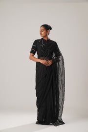 luxury with our black silk organza Saree