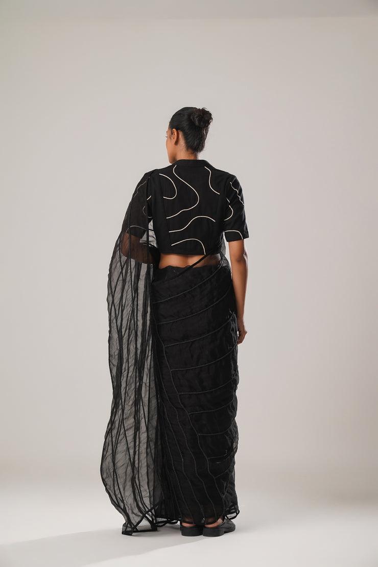 luxury with our black silk organza Saree