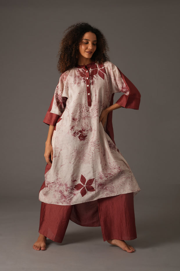 Texcher Print Gather's collar Dress  with Pant & Scarff