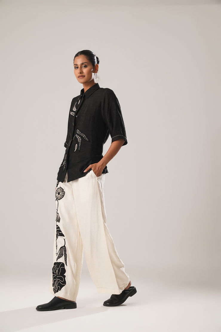 Black Shirt and White Pant Co-Ord Set