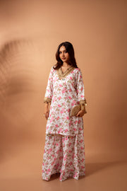 Linen digital print white kali sharara set