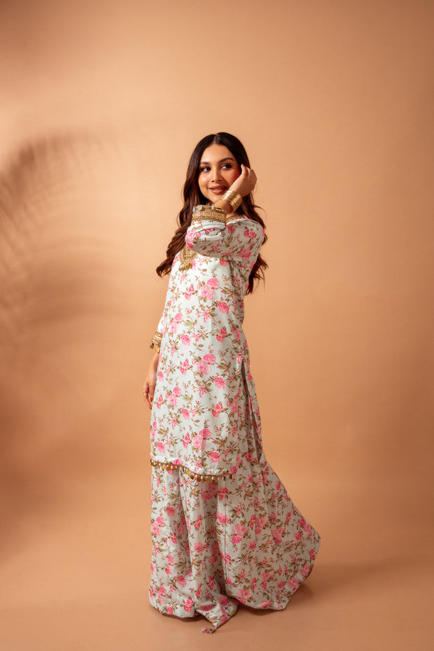 Linen digital print kali sharara set