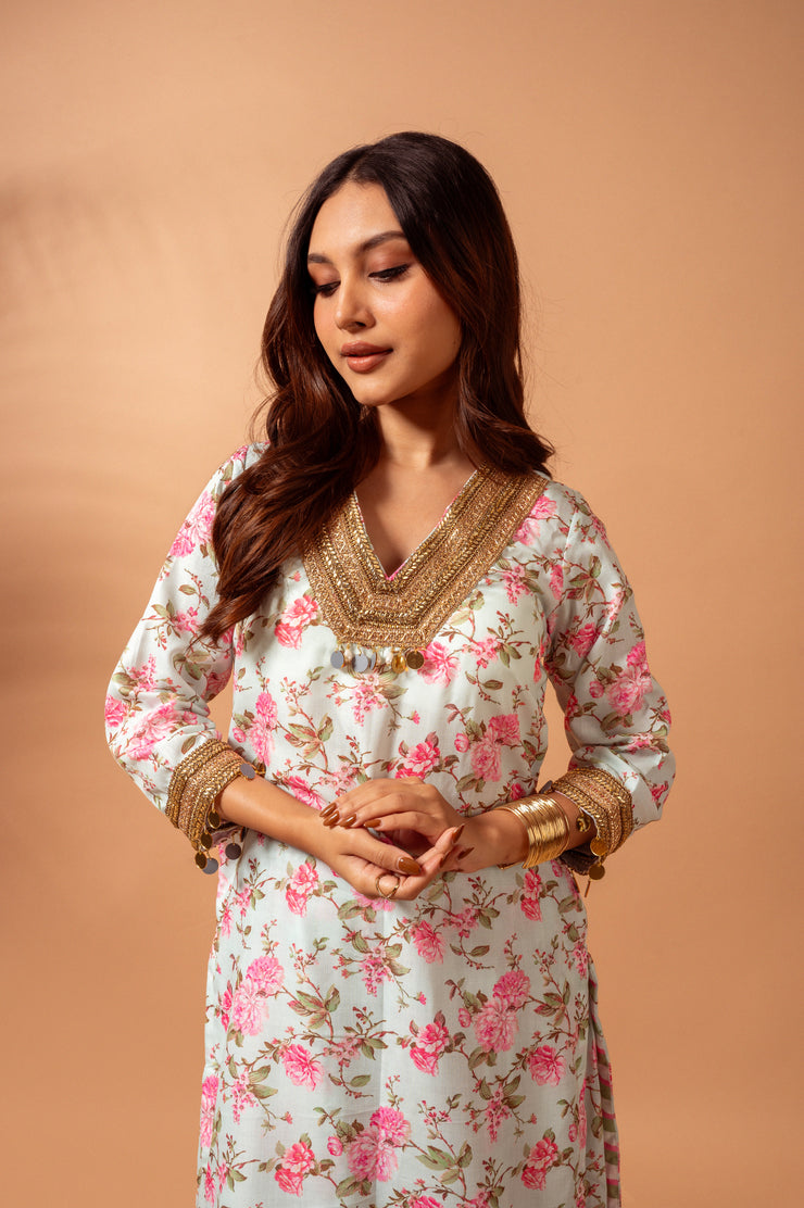 Linen digital print kali sharara set