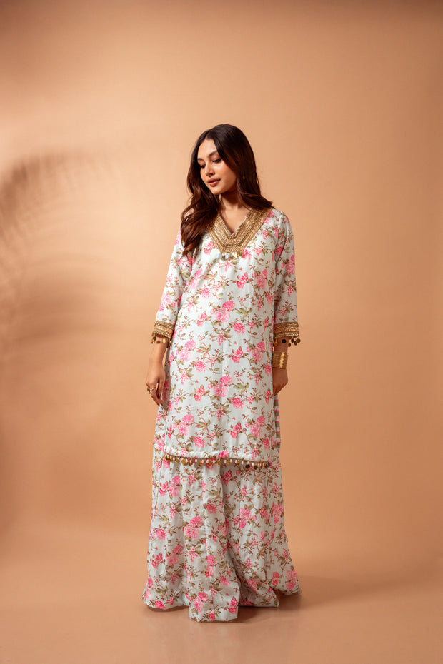 Linen digital print kali sharara set