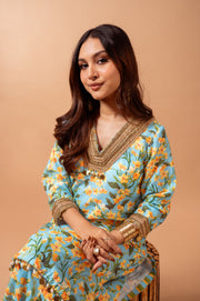 Linen digital print aqua kali sharara set