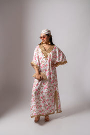 Linen digital print white kaftan dress.