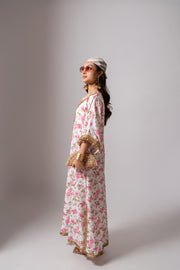 Linen digital print white kaftan dress.