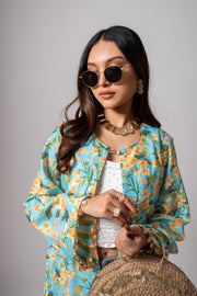 Linen digital print Aqua summer jacket