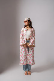 Linen digital print white summer jacket