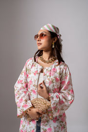 Linen digital print white summer jacket