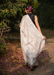 Handloom Tissue Linen Saree Silver