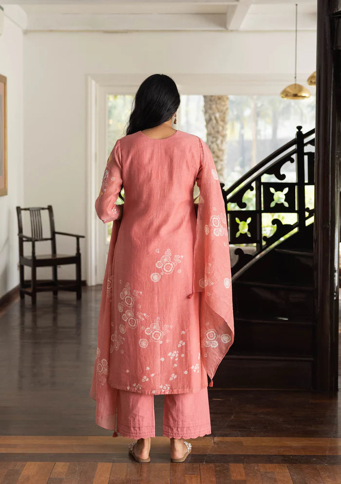 CORAL FLORAL KURTA SET