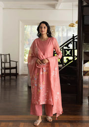 CORAL FLORAL KURTA SET