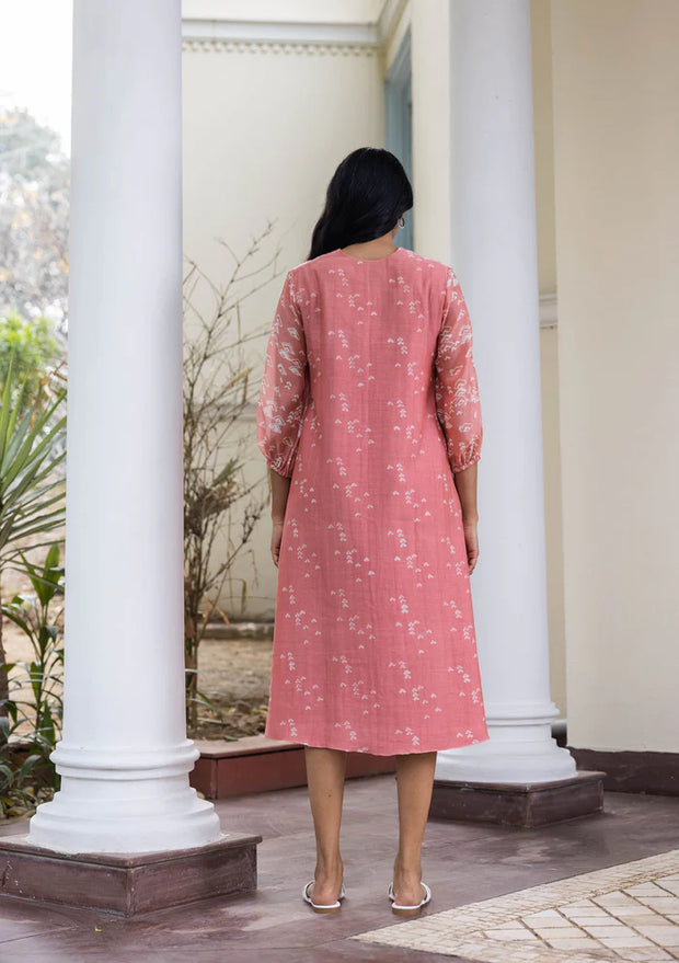 CORAL GEOMETRIC PRINT DRESS