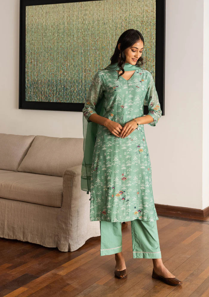 MINT GEOMETRIC PRINT KURTA SET