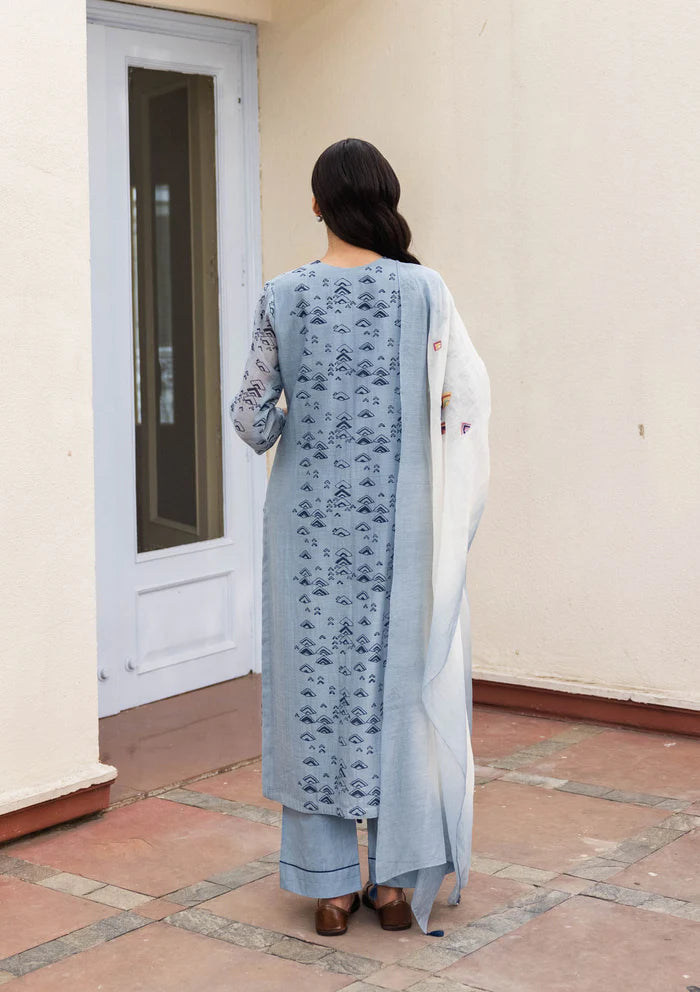 POWDER BLUE GEOMETRIC PRINT KURTA SET