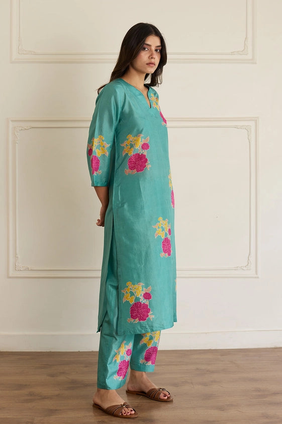 Aqua Silk Kurta Set