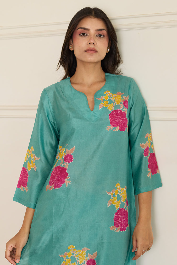 Aqua Silk Kurta Set