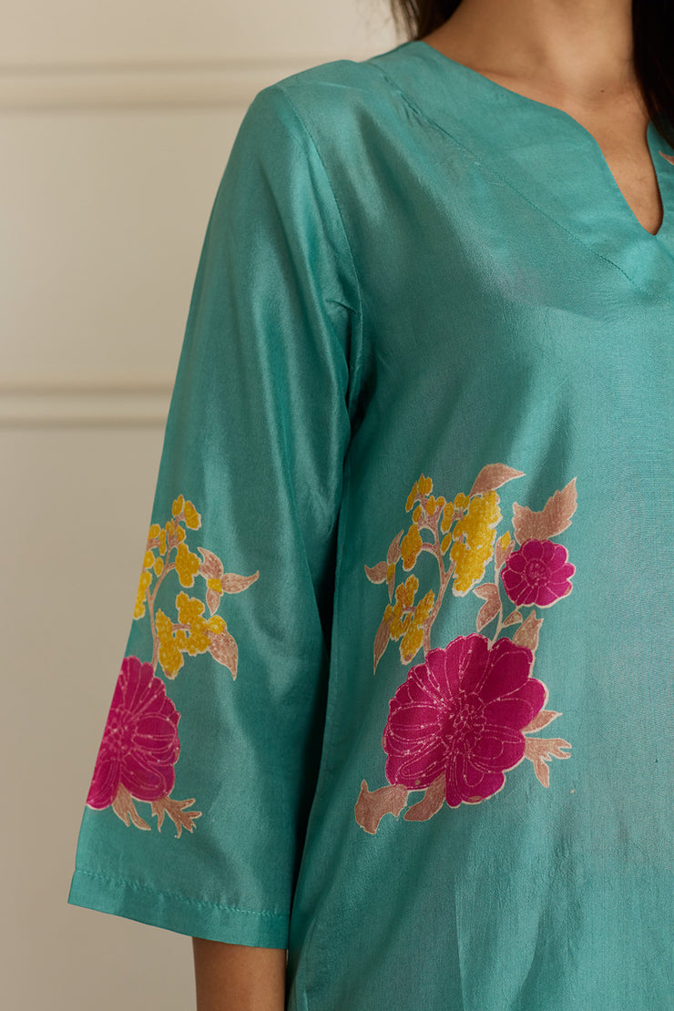 Aqua Silk Kurta Set