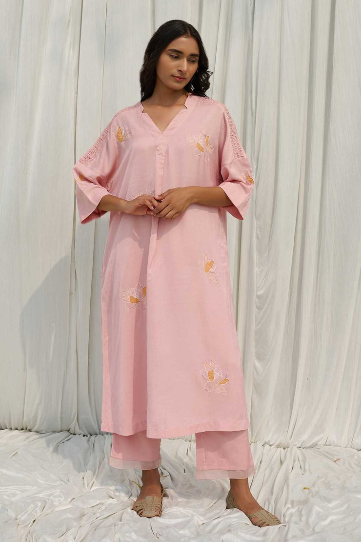 Pink Applique Embroidered Dress