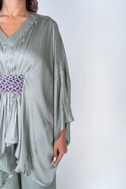 Green-Purple Braided Kaftan Co-rd Set