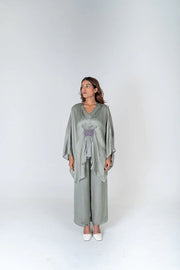 Green-Purple Braided Kaftan Co-rd Set